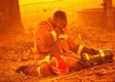 exhausted firefighter